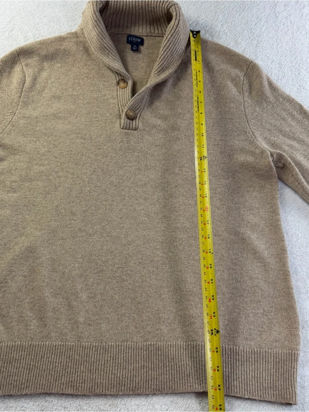 J.Crew XL Shawl Collar Lambswool Blend Sweater Tan Oatmeal Knit Mens
